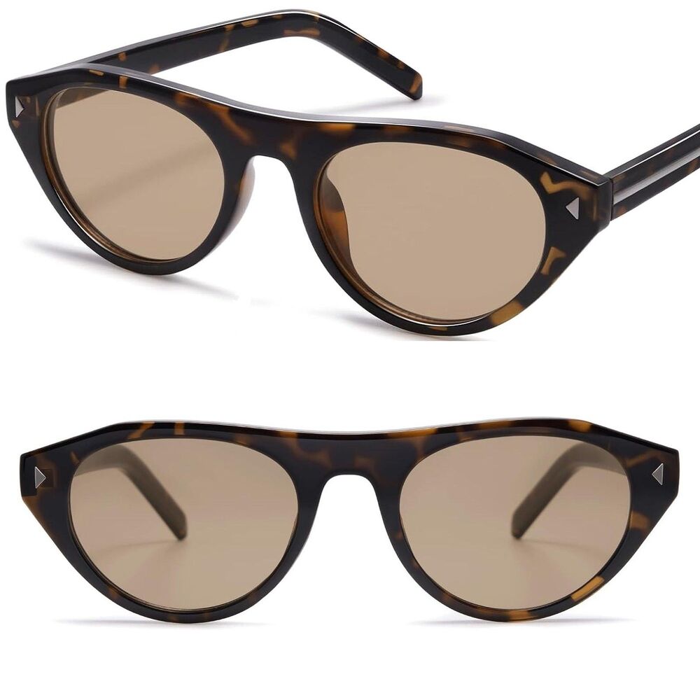 Women's Tortoise Brown Narrow Oval Cat Eye Retro 90s Classic Fashion Sunglasses